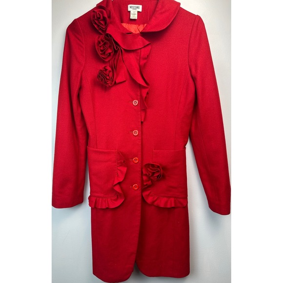 Moschino Jackets & Blazers - Vintage Moschino Red Wool Rose Appliqué Coat Italy Designer AS IS